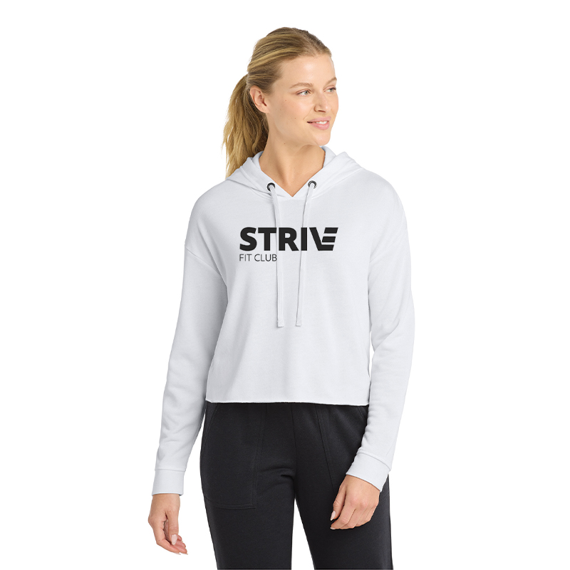 Strive - LST298 Sport-Tek Women’s PosiCharge Tri-Blend Wicking Fleece Crop Hooded Pullover - White Triad Solid